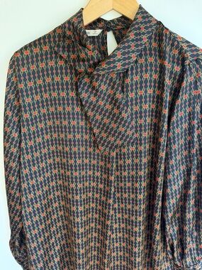 Zara Black Blouse with Red & Gold Chain Print